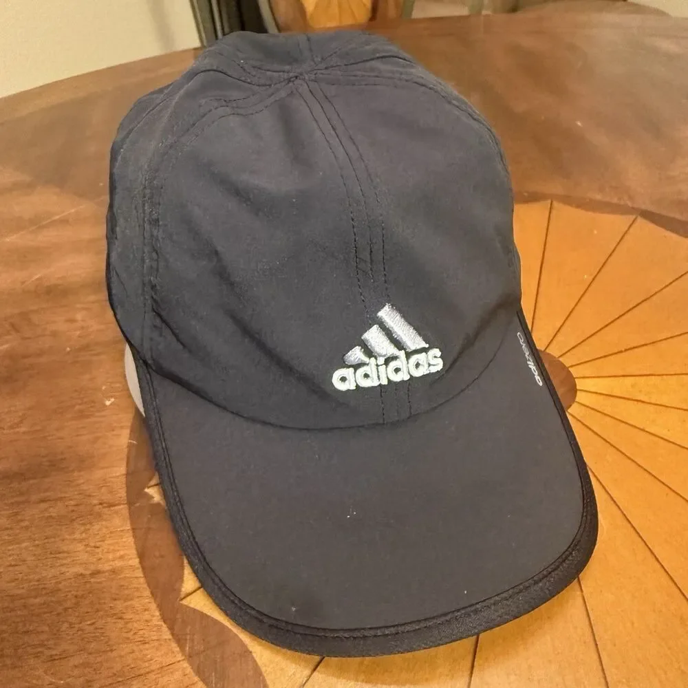 ADIDAS Adizero Climacool Black lightweight running cap hat hook&loop strap OSFA